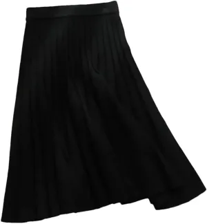 Women Knitted Midi Skirt A-Line High Waist Pleated Long Skirt