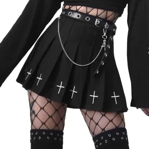 Women Lace Patchwork Pleated Mini Skirt Ruffle High Waist Y2K Punk A-line Skirt Harajuku Goth Short Skirt for Girls (Punk Pleated-Black,Small)