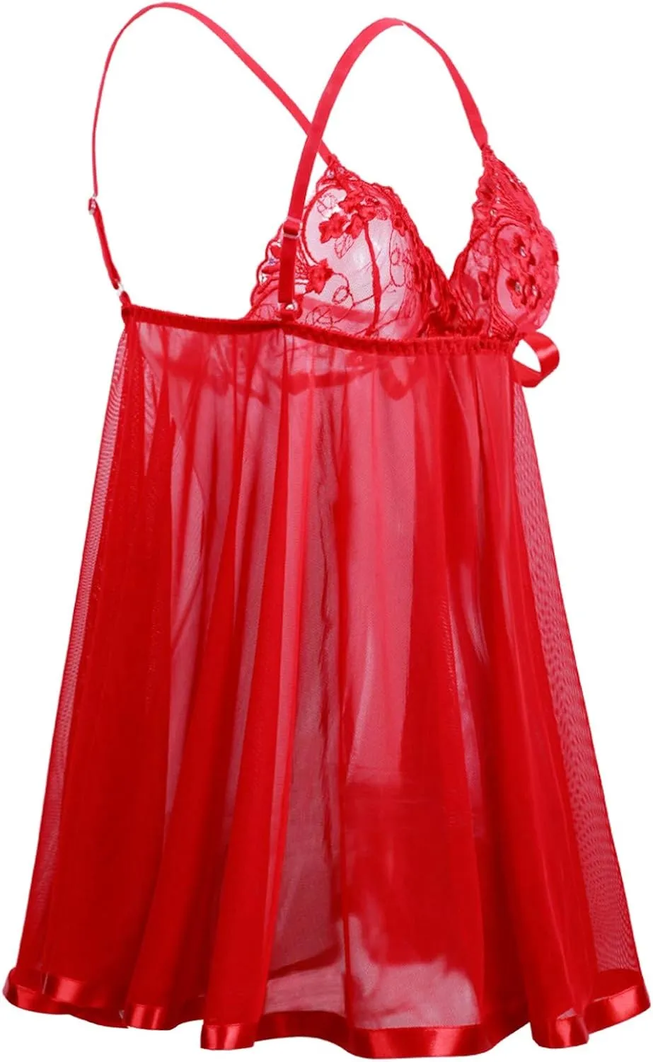 Women Lingerie Set Babydoll Strap Chemise Bra and Knickers Set Deep V-Neck Dress Nightwear Nighty