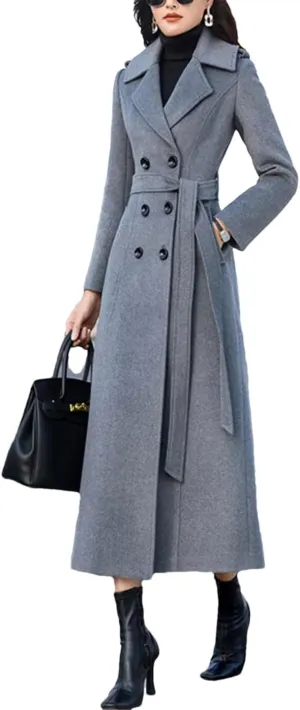 Women Long Woolen Coat Autumn Winter Fashion Double Breasted Slim Blends Overcoat Thicken Warm Outerwear