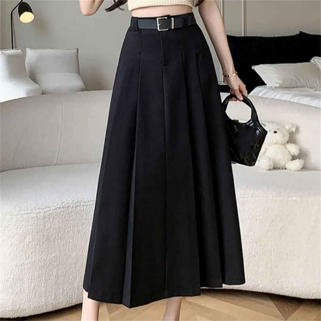 Women Mid Length for High Waist A-Line Large Swing Umbrella Skirt Knee Length Suit Pleated Long Skirt