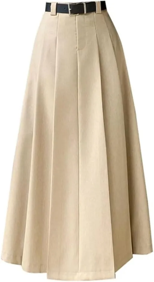 Women Mid Length for High Waist A-Line Large Swing Umbrella Skirt Knee Length Suit Pleated Long Skirt