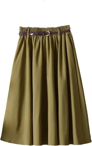 Women Midi Knee Length Summer Skirt with Belt Fashion Korean Ladies High Waist Pleated A-Line Skirts