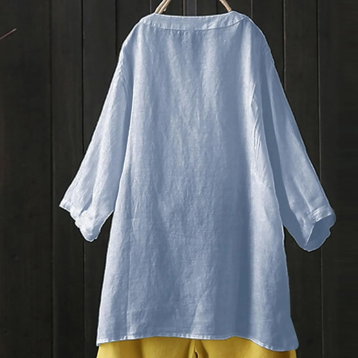 Women Short Sleeve Cotton Linen Shirts Casual V Neck Trendy Dressy T-Shirt Floral Loose Fit Summer Tee Tops
