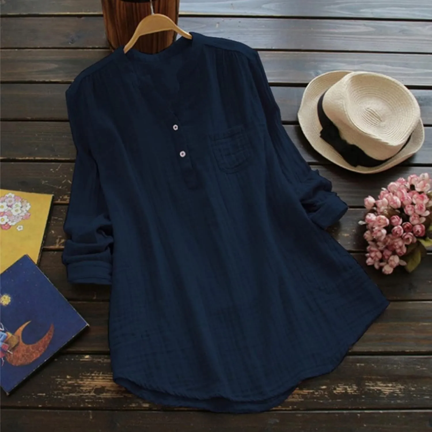 Women Short Sleeve Cotton Linen Shirts Casual V Neck Trendy Dressy T-Shirt Floral Loose Fit Summer Tee Tops