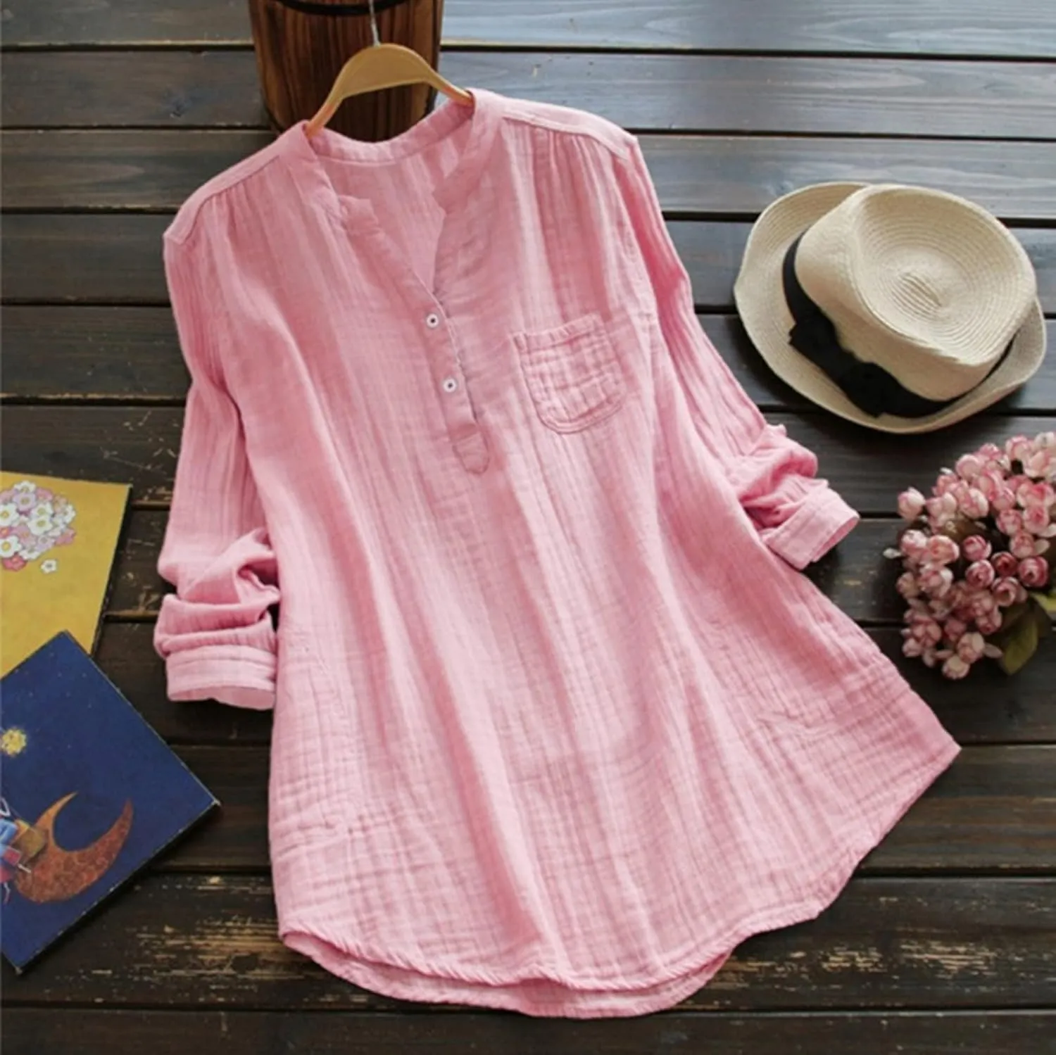 Women Short Sleeve Cotton Linen Shirts Casual V Neck Trendy Dressy T-Shirt Floral Loose Fit Summer Tee Tops