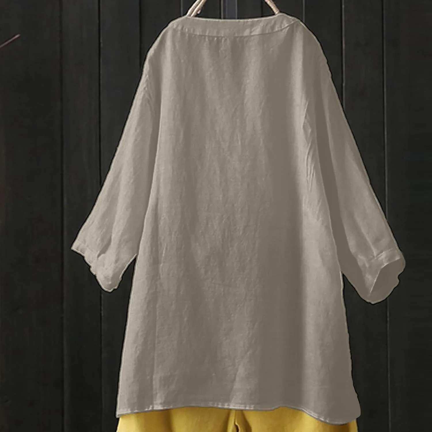 Women Short Sleeve Cotton Linen Shirts Casual V Neck Trendy Dressy T-Shirt Floral Loose Fit Summer Tee Tops