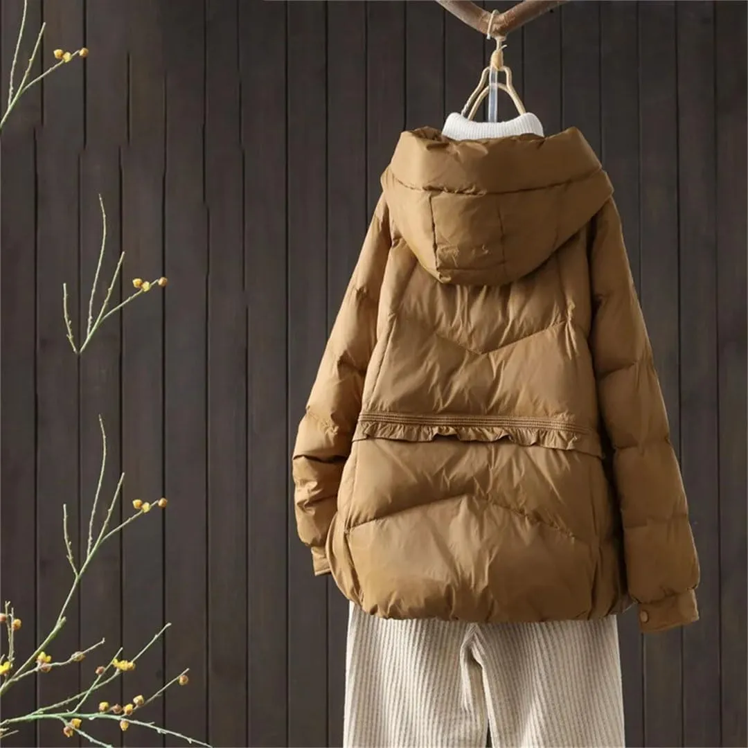 Women Solid Down Jacket Hooded Loose Puffer Coat Winter Warm Outwear Female Short Parkas