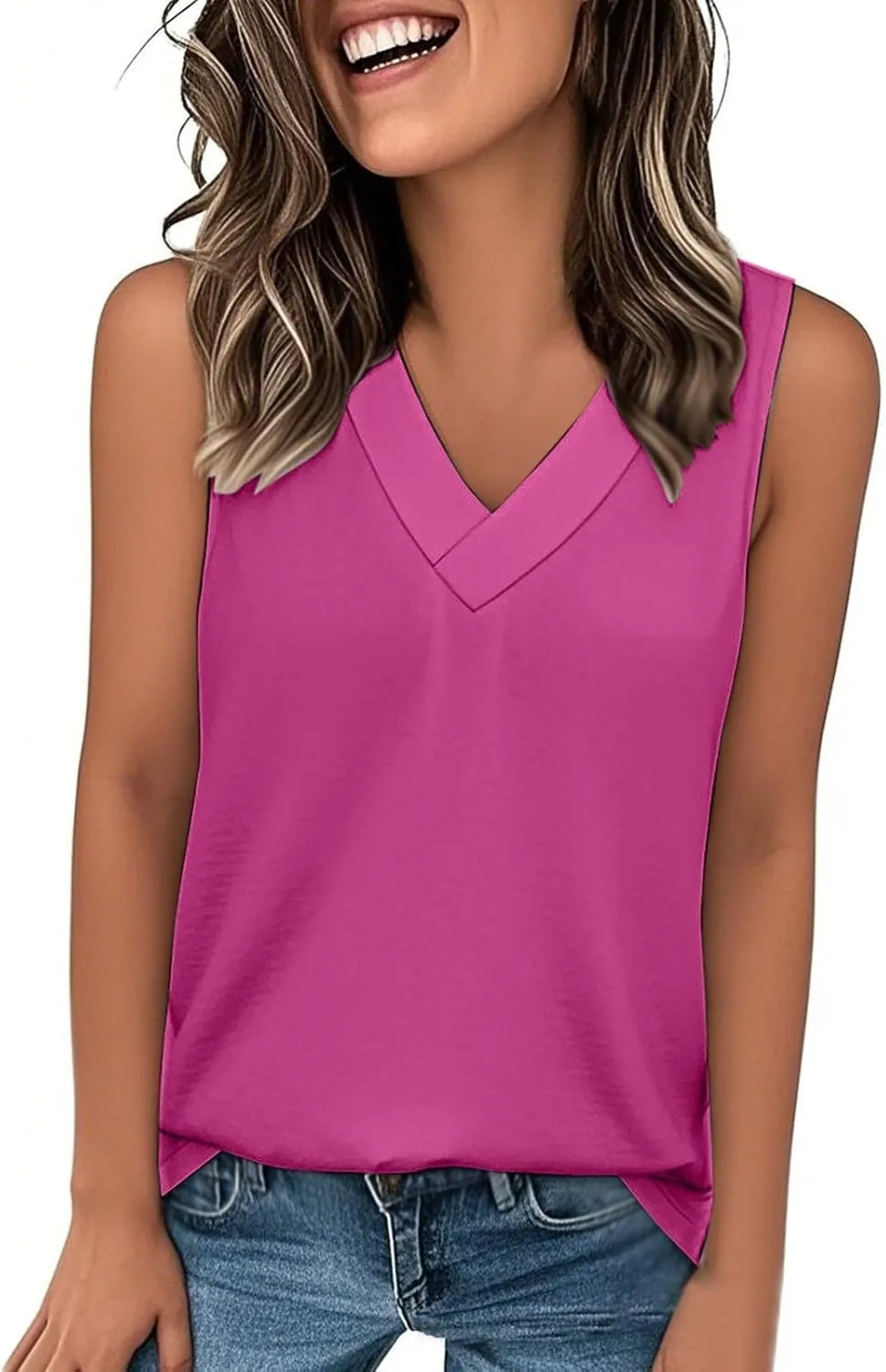 Women Summer Tank Top Dressy 2025 Vacation Sleeveless V Neck Loose Tees Fashion Casual Clothes