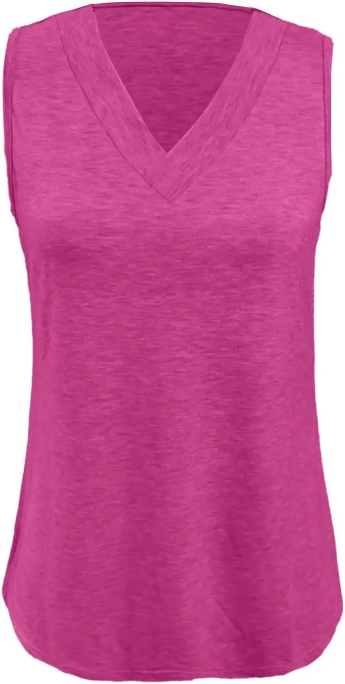 Women Summer Tank Top Dressy 2025 Vacation Sleeveless V Neck Loose Tees Fashion Casual Clothes