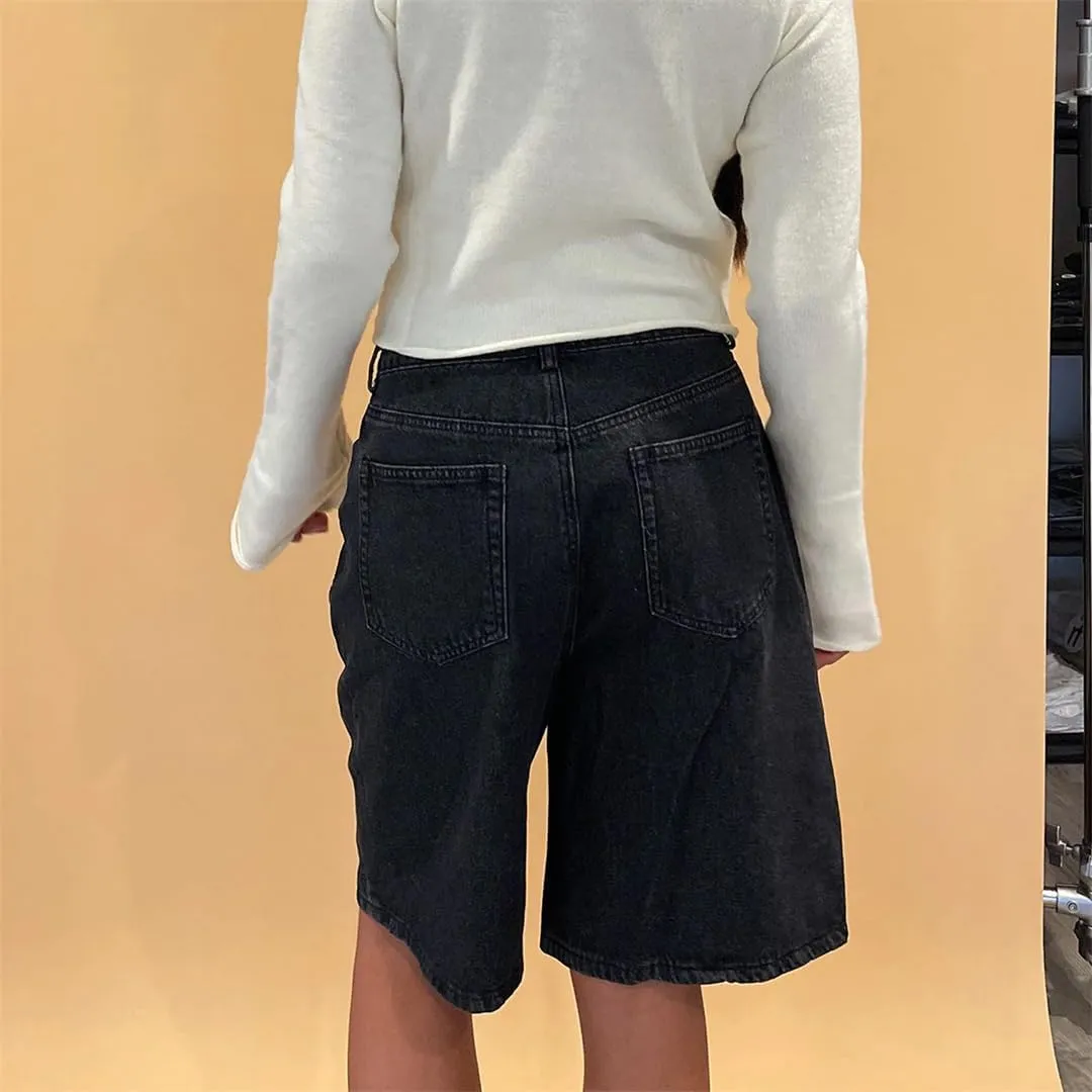 Women Y2k Baggy Loose Wide Leg High Waisted Cargo Denim Jorts Vintage Prewashed Cowgirl