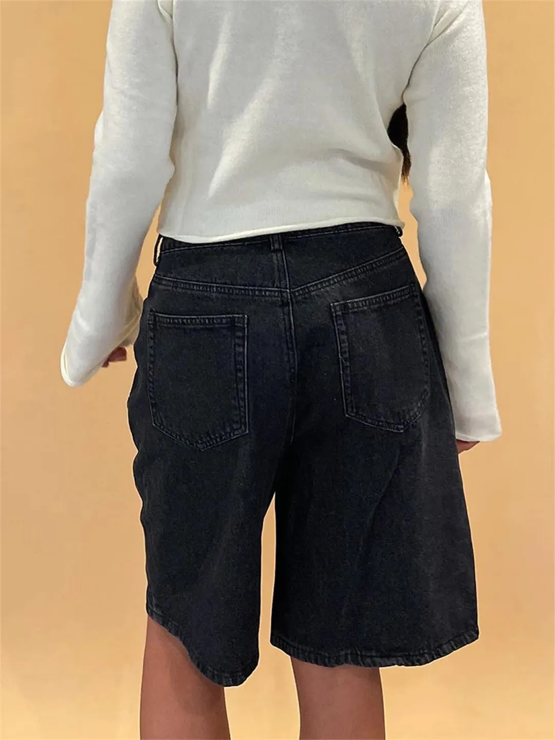 Women Y2k Baggy Loose Wide Leg High Waisted Cargo Denim Jorts Vintage Prewashed Cowgirl