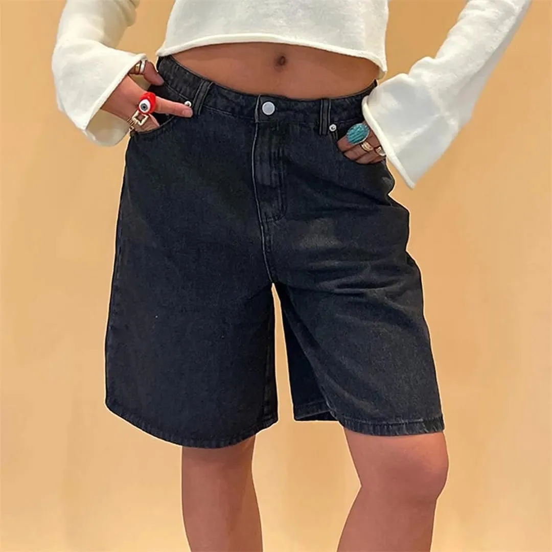 Women Y2k Baggy Loose Wide Leg High Waisted Cargo Denim Jorts Vintage Prewashed Cowgirl