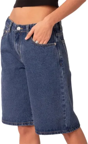 Women Y2k Baggy Loose Wide Leg High Waisted Cargo Denim Jorts Vintage Prewashed Cowgirl