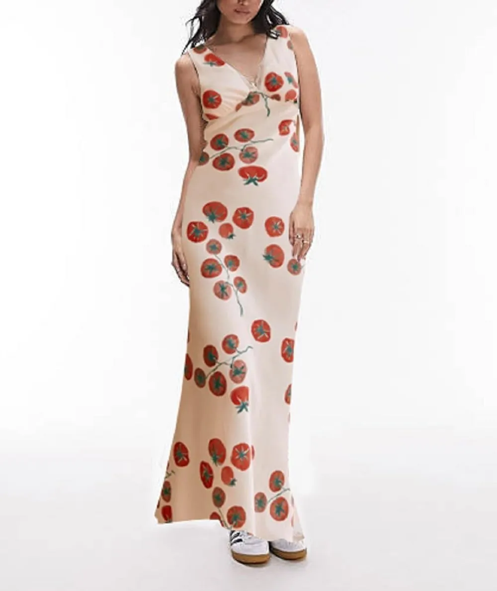 Women Y2k Bodycon Maxi Dress Vintage Floral Print Long Dress Sleeveless Open Back Deep V Neck Tank Sundress