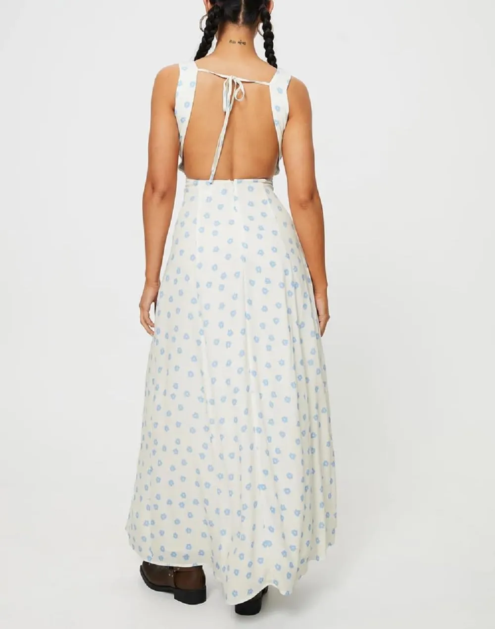 Women Y2k Bodycon Maxi Dress Vintage Floral Print Long Dress Sleeveless Open Back Deep V Neck Tank Sundress