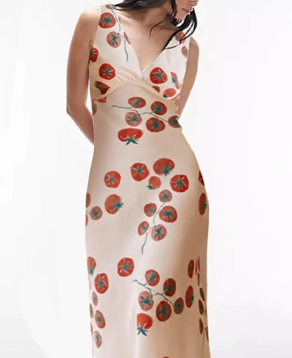 Women Y2k Bodycon Maxi Dress Vintage Floral Print Long Dress Sleeveless Open Back Deep V Neck Tank Sundress