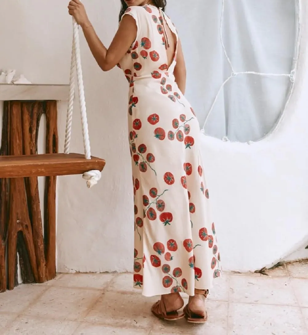 Women Y2k Bodycon Maxi Dress Vintage Floral Print Long Dress Sleeveless Open Back Deep V Neck Tank Sundress