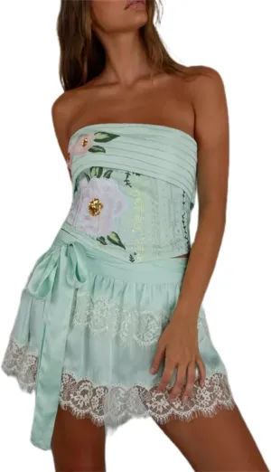 Women Y2k Lace Mini Skirt Half Slip Low Rise Ruffle Skirts Satin Patchwork Lace Trim Pleated Short Skirts Party