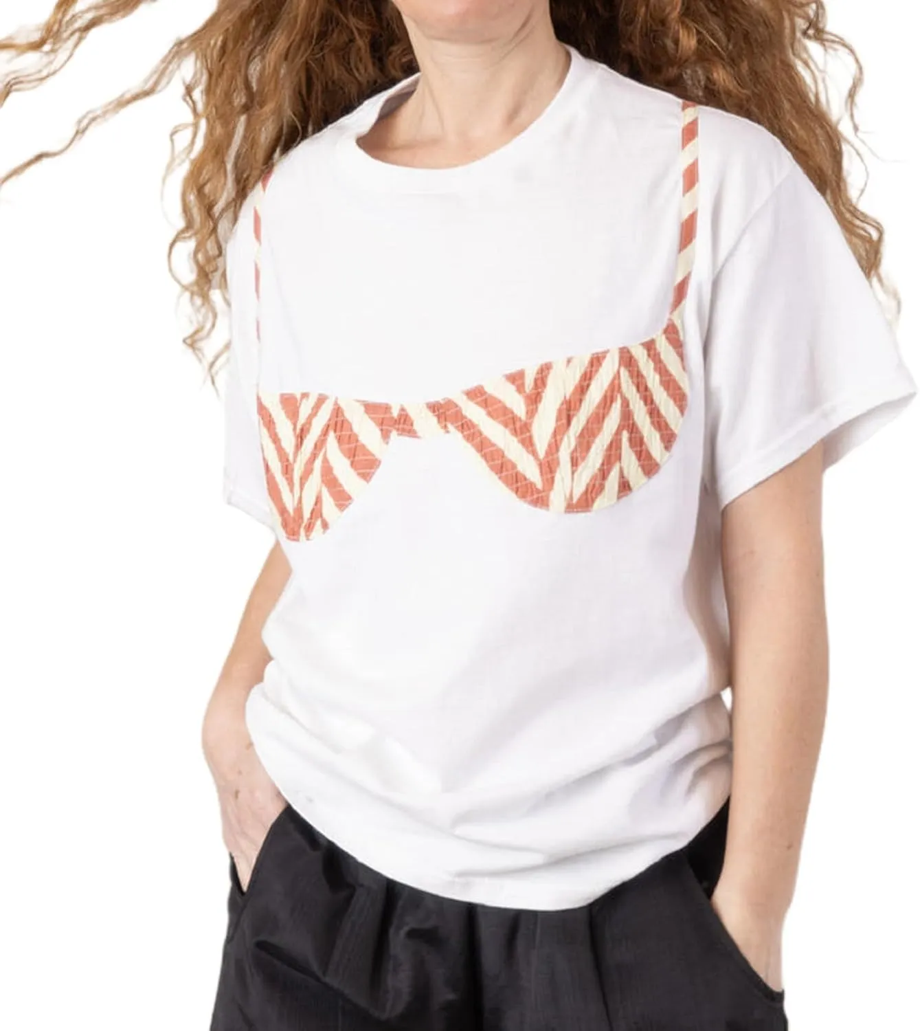 Women Y2k Smocked Shirt Bikini Bra Graphic Print Crewneck Short Sleeve Casual Shirts Summer Aesthetic White Tee Top