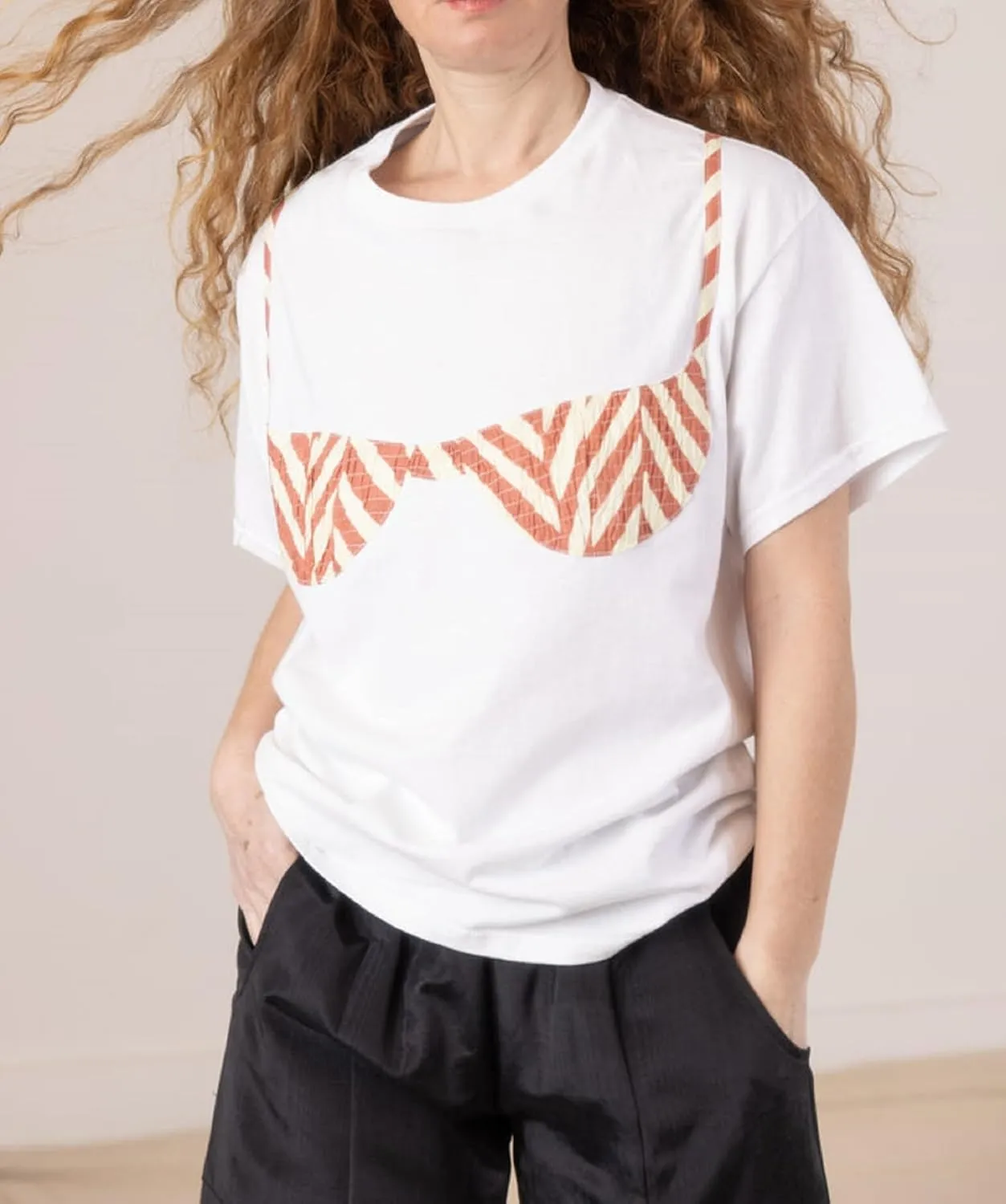 Women Y2k Smocked Shirt Bikini Bra Graphic Print Crewneck Short Sleeve Casual Shirts Summer Aesthetic White Tee Top