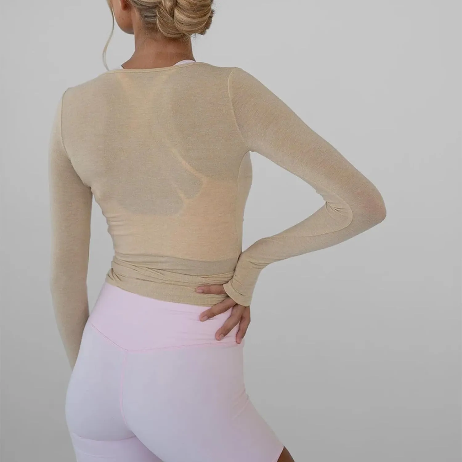 Women Yoga Y2k Cross Wrap Tie Crop Top Long Sleeve Deep V Neck Olid Slim Fit T Shirt Ballet Wrap Blouse Workout Top