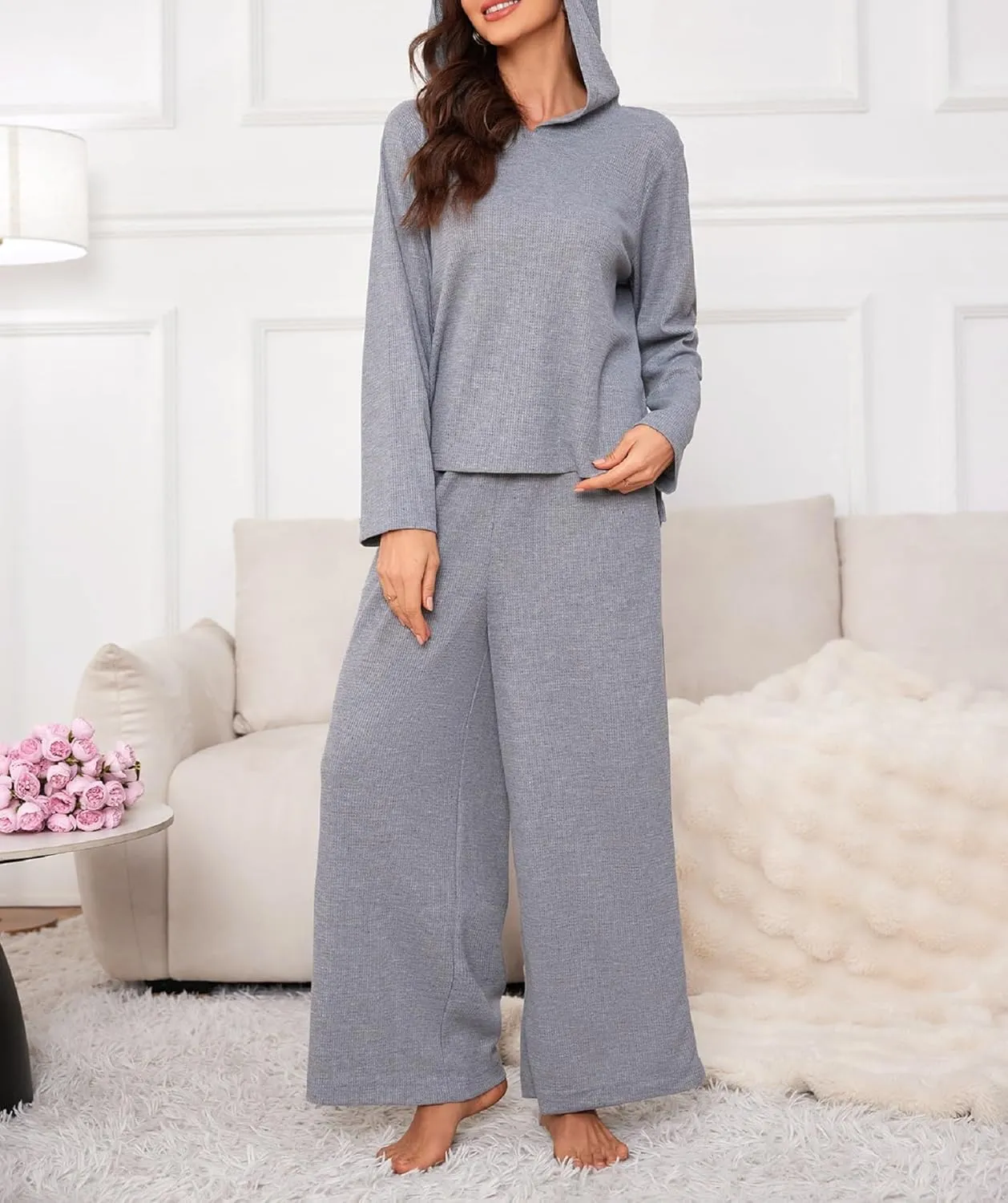 Women's 2 Piece Sets Sweatsuits Spring Long Sleeve Hoodie Wide Leg Casual Lounge Set with Pockets