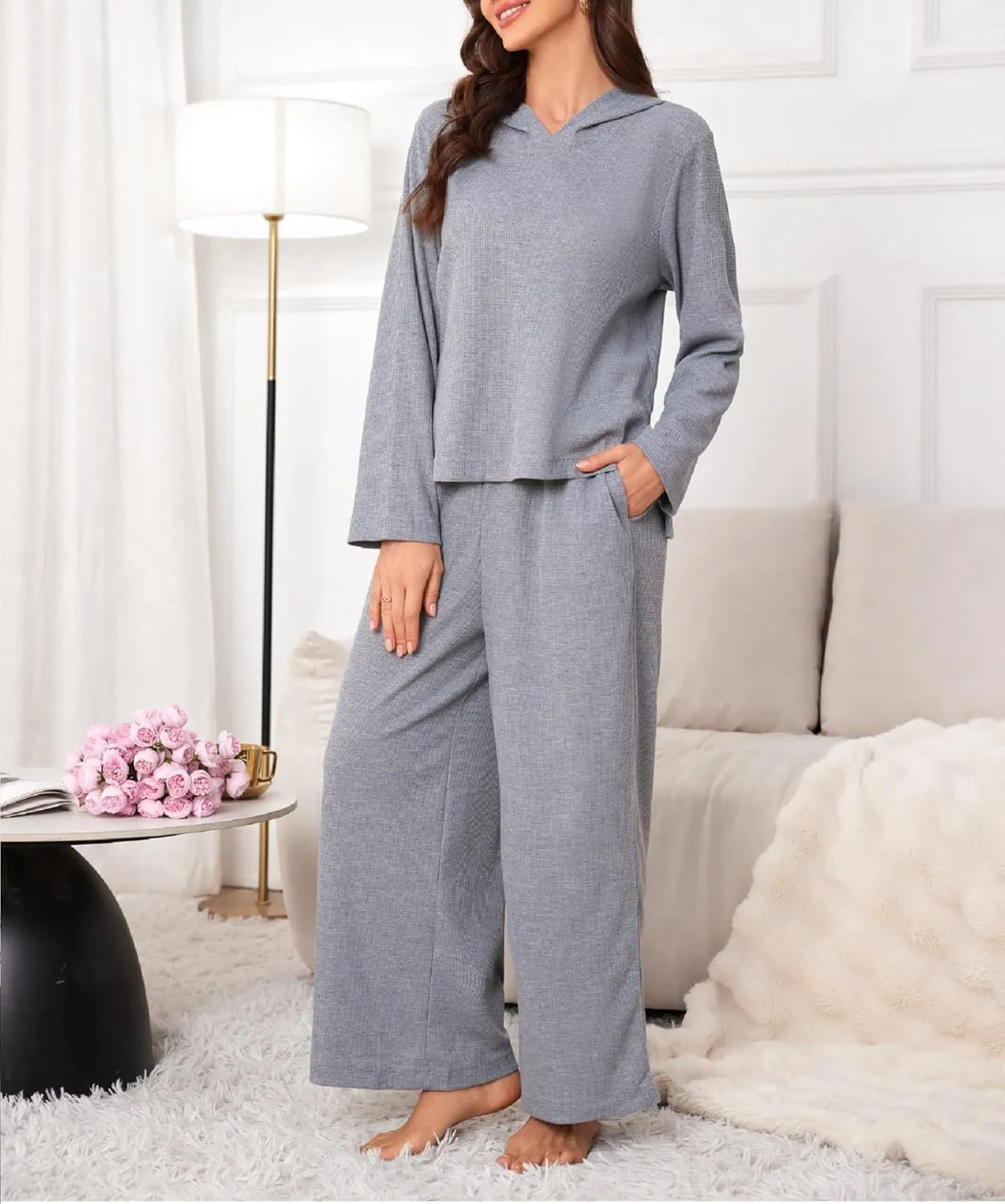 Women's 2 Piece Sets Sweatsuits Spring Long Sleeve Hoodie Wide Leg Casual Lounge Set with Pockets
