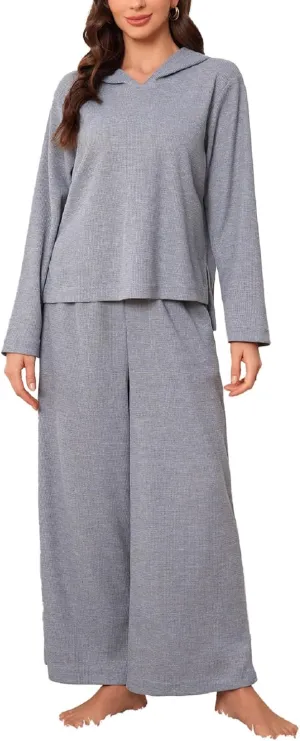 Women's 2 Piece Sets Sweatsuits Spring Long Sleeve Hoodie Wide Leg Casual Lounge Set with Pockets