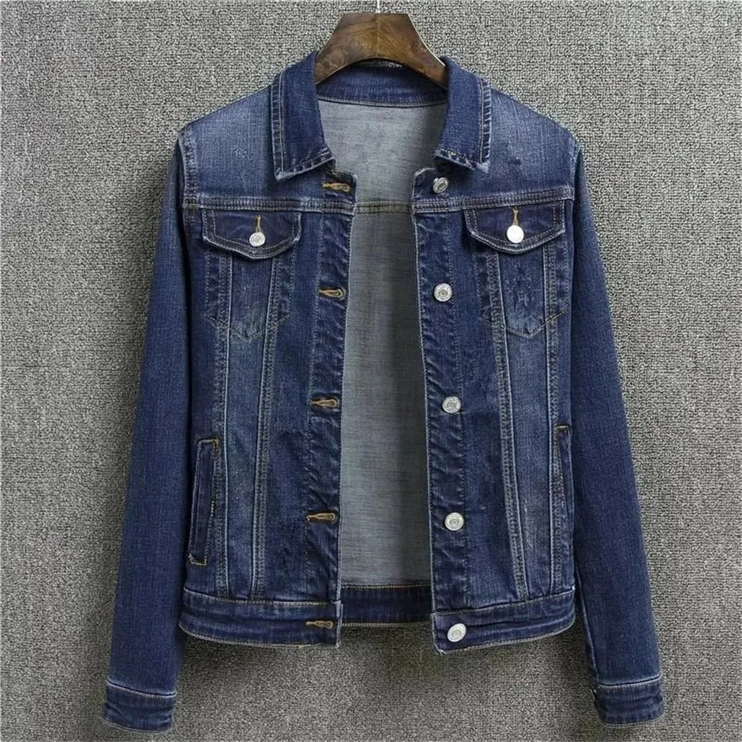Women's Autumn Casual Denim Jacket Long-Sleeved Single-Breasted Jeans Jacket Short Top