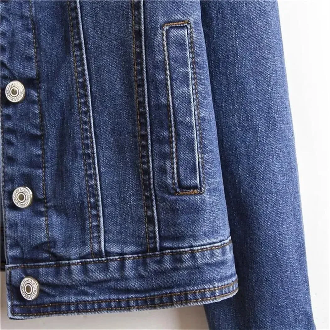 Women's Autumn Casual Denim Jacket Long-Sleeved Single-Breasted Jeans Jacket Short Top
