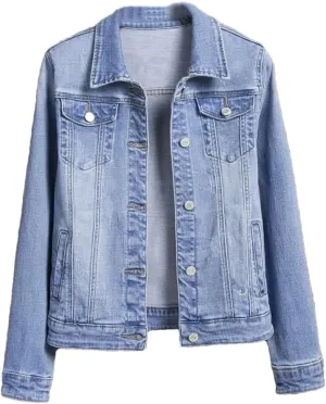 Women's Autumn Casual Denim Jacket Long-Sleeved Single-Breasted Jeans Jacket Short Top