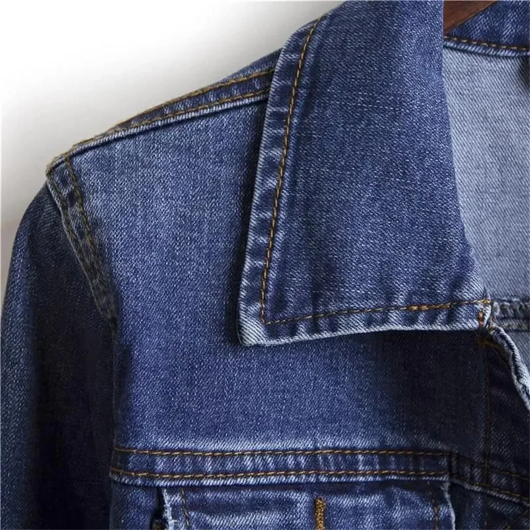 Women's Autumn Casual Denim Jacket Long-Sleeved Single-Breasted Jeans Jacket Short Top