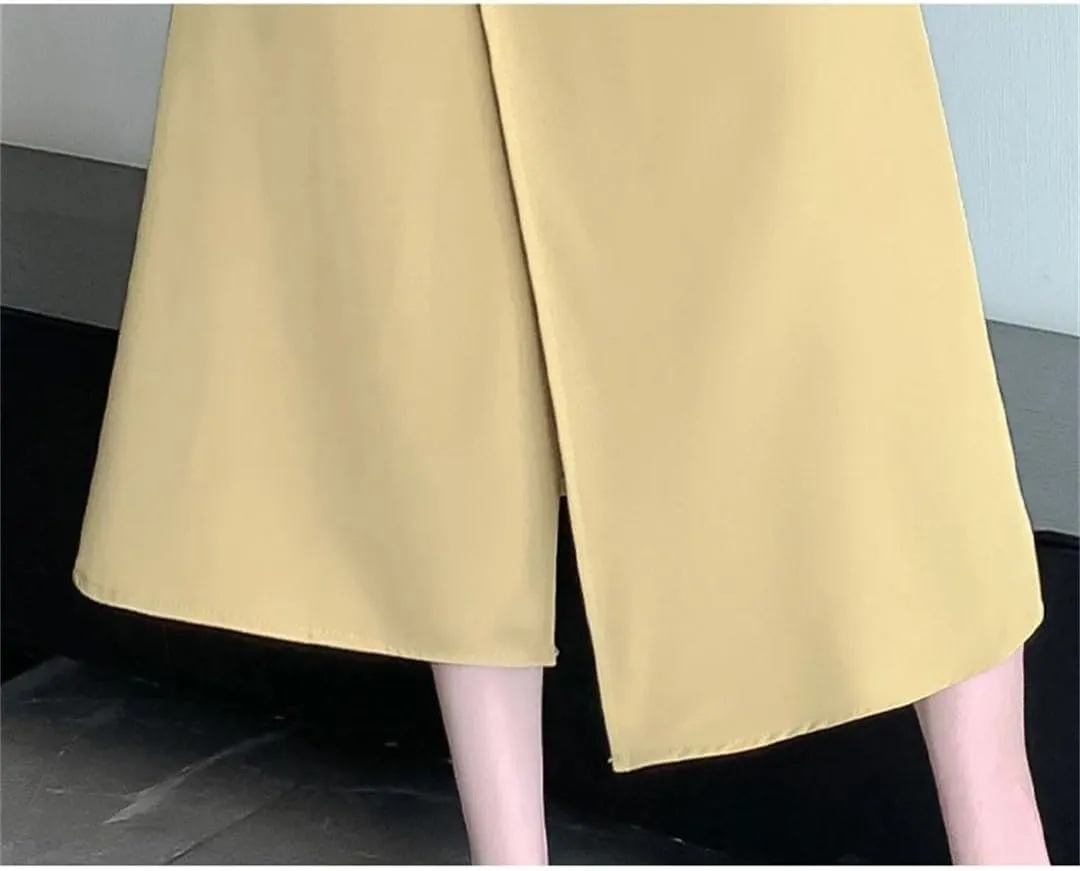 Women's Beading Split Pleated Skirts Elegant Solid Irregular High Waist Slimming A-Line Skirts