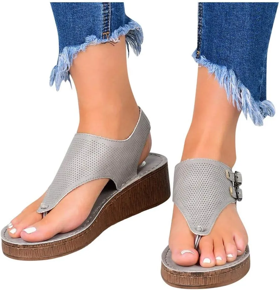 Womens Bohemian Flat Sandals Elastic Ankle Strap Dressy Summer Shoes Comfortable Beach Walking Slides Lightweight Casual Outdoor Footwear Orthopedic Shoes for Women