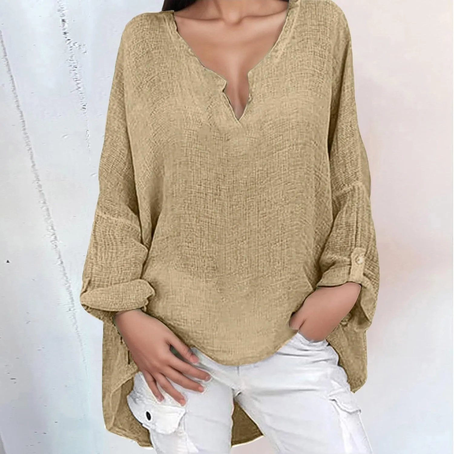Womens Button Down Shirts Plain Short Sleeve Linen Summer Casual Fashion Blouses Top Loose Fit Tee Shirts