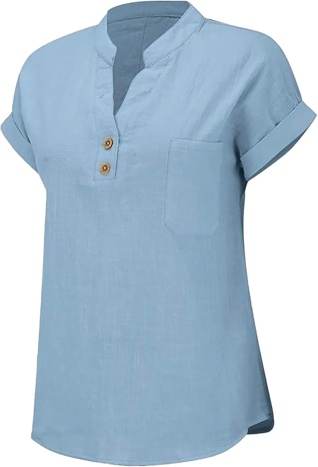 Women's Button Down Shirts Plain Solid Short Sleeve Linen Summer Casual Plus Size Blouses Top Loose T-Shirt