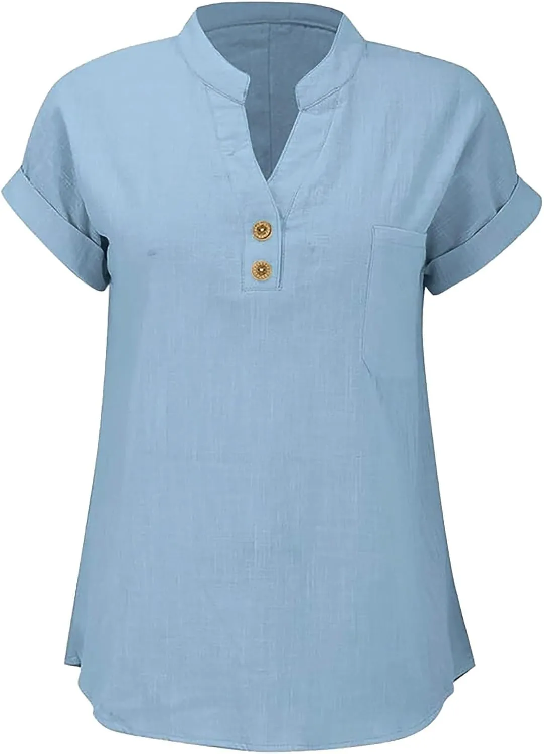 Women's Button Down Shirts Plain Solid Short Sleeve Linen Summer Casual Plus Size Blouses Top Loose T-Shirt