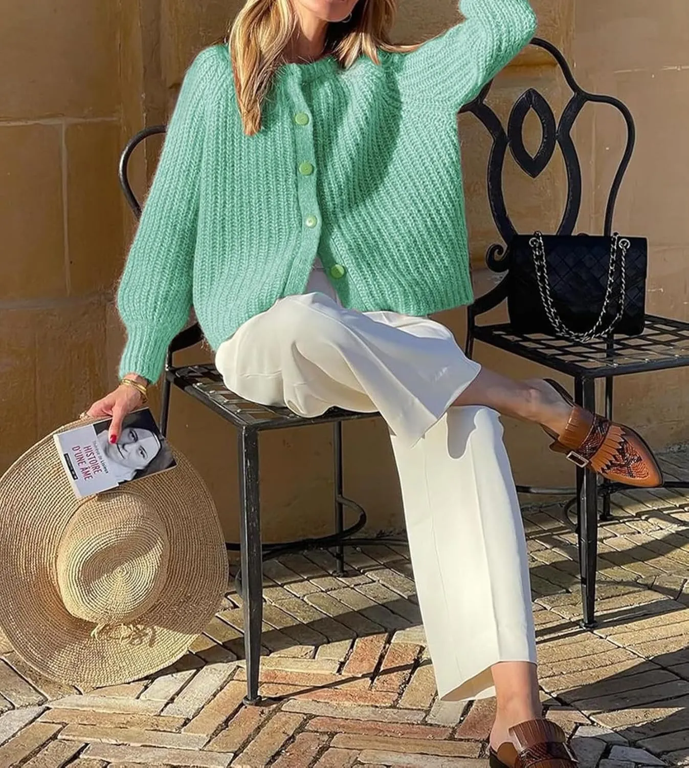 Womens Cardigan Sweater Long Sleeve Button Y2K Chunky Soft Knit Sweater Casual Open Front Outwear Knitwear Coat
