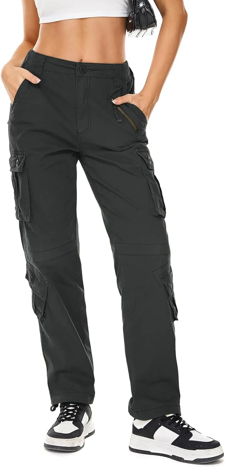 Womens Cargo Army Combat Work Pants with 8 Pockets Casual Cotton Ripstop Construction Pants