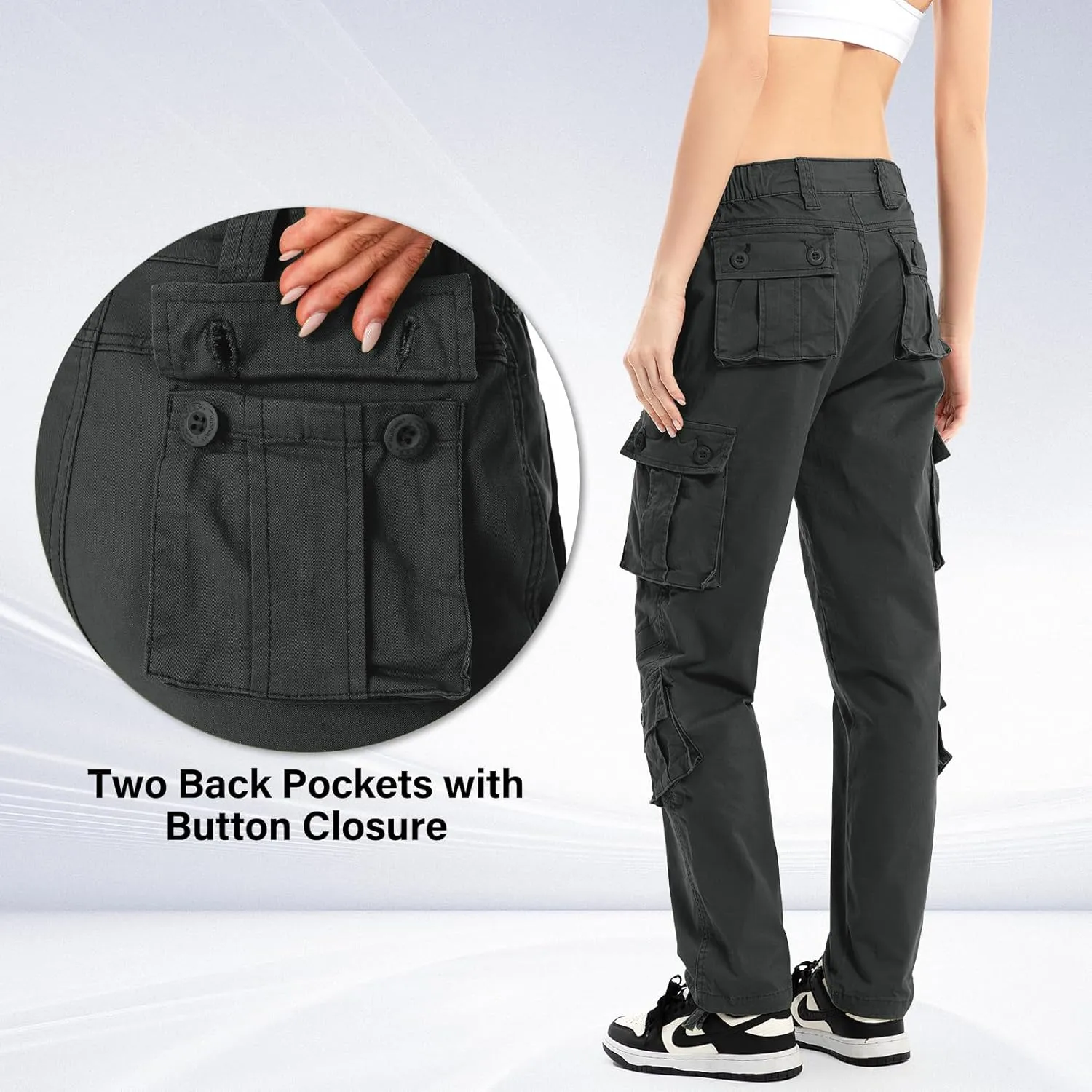 Womens Cargo Army Combat Work Pants with 8 Pockets Casual Cotton Ripstop Construction Pants