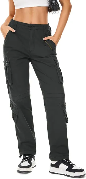 Womens Cargo Army Combat Work Pants with 8 Pockets Casual Cotton Ripstop Construction Pants