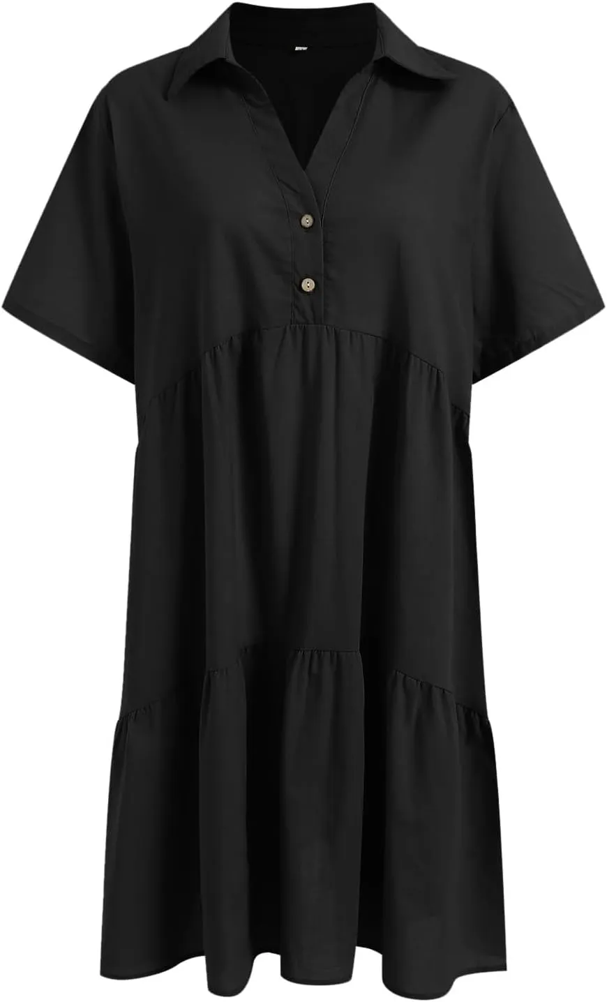 Women's Casual Crew Neck Dress for Women Short Sleeve Tunic Beach Dresses Summer
