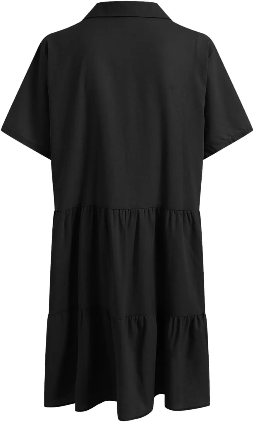Women's Casual Crew Neck Dress for Women Short Sleeve Tunic Beach Dresses Summer