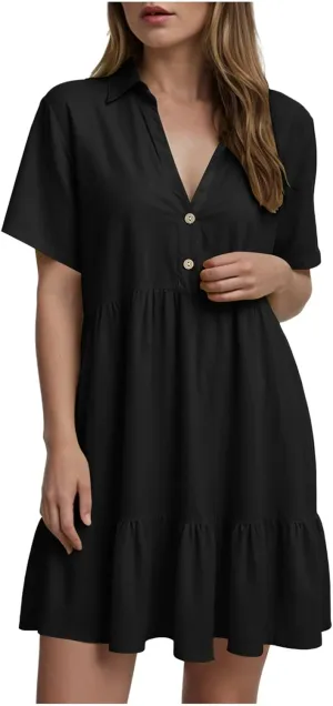 Women's Casual Crew Neck Dress for Women Short Sleeve Tunic Beach Dresses Summer