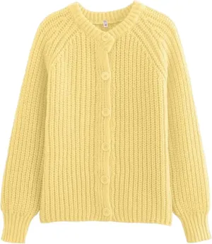 Women's Casual Long Sleeve Chunky Knit Open Front Crewneck Sweater Button Down Cardigan Outerwear Coats