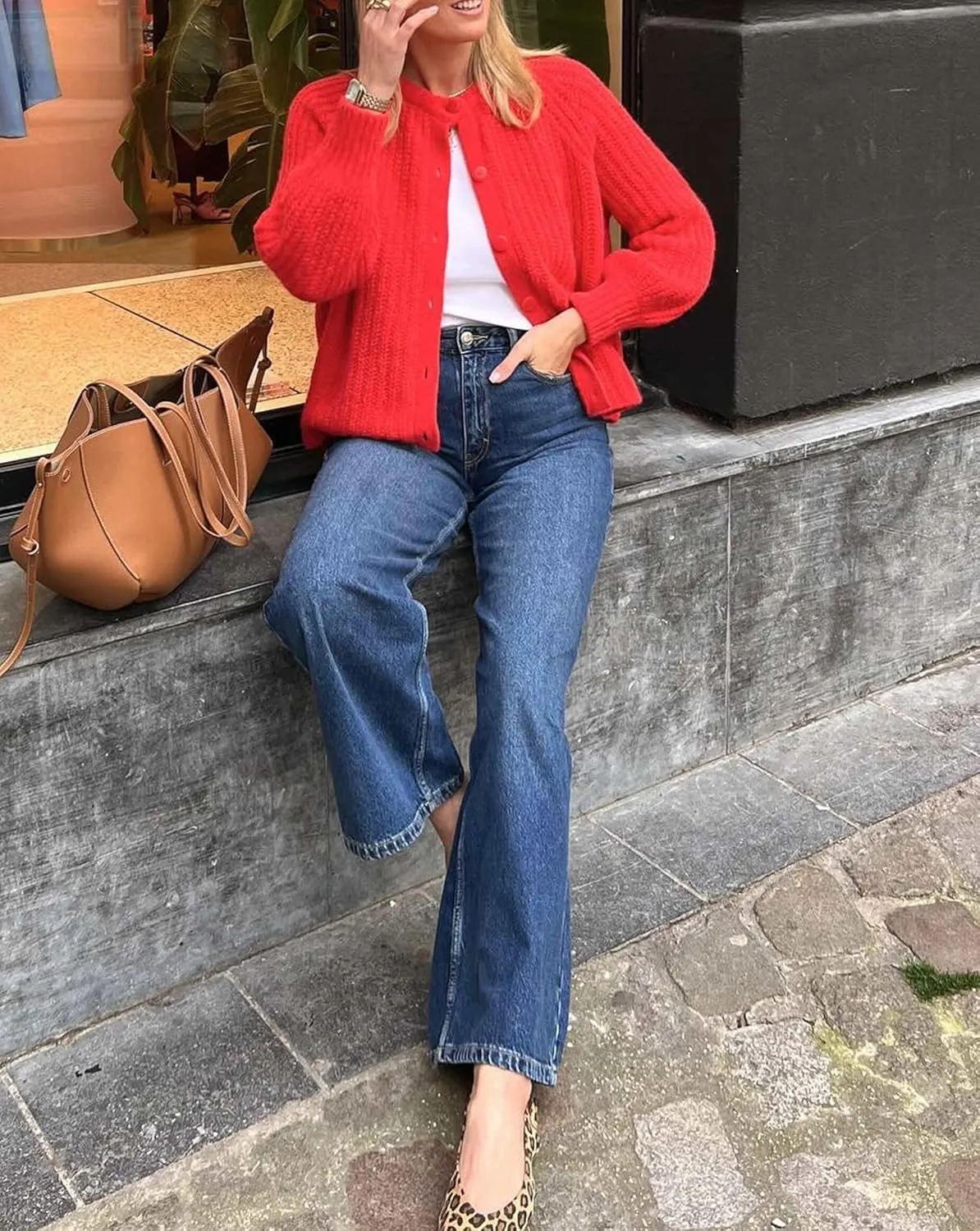 Women's Casual Long Sleeve Chunky Knit Open Front Crewneck Sweater Button Down Cardigan Outerwear Coats