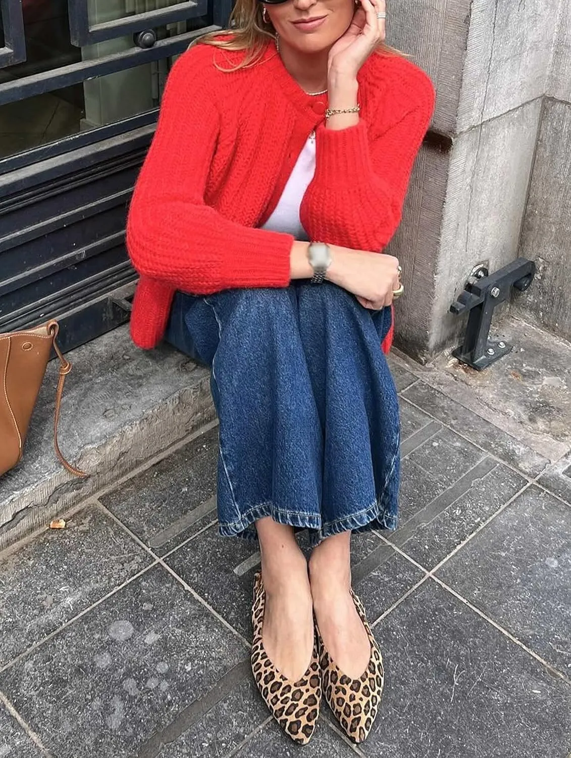Women's Casual Long Sleeve Chunky Knit Open Front Crewneck Sweater Button Down Cardigan Outerwear Coats