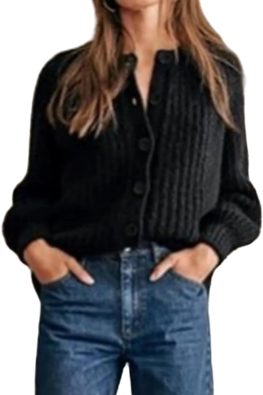 Women's Casual Open Front Cardigan Fall Winter Long Sleeve Button Down Sweater Chunky Knit Outwear Coat