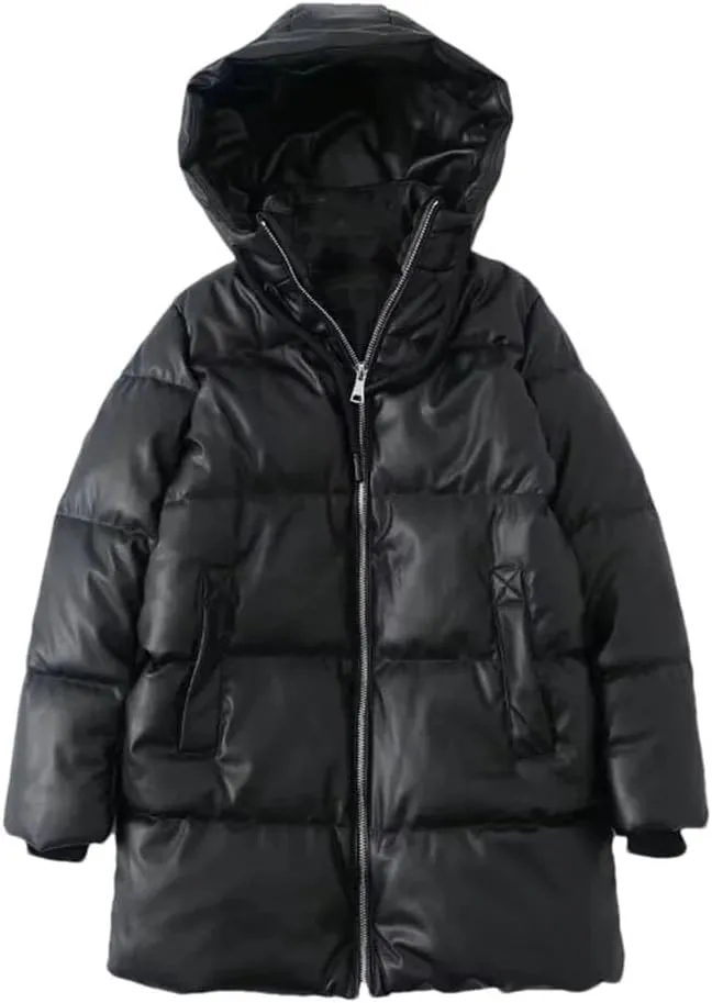 Women's Casual Solid Color Hooded Cotton Jacket Long Sleeved Loose Winter Down Puffer Coats